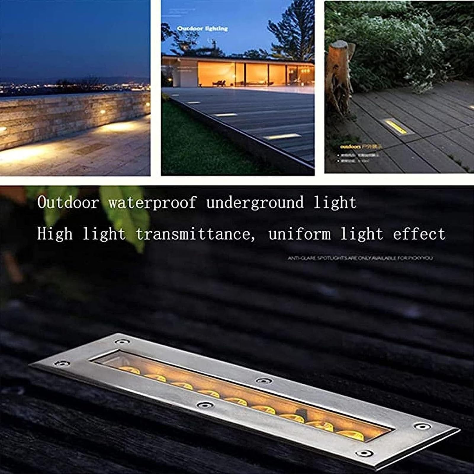 Lámpara enterrada rectangular for exteriores - Luces LED de paisaje for el suelo, Downlight LED de acero inoxidable resistente al agua IP65, luz LED for estanque AC85-265V, focos LED, for iluminación