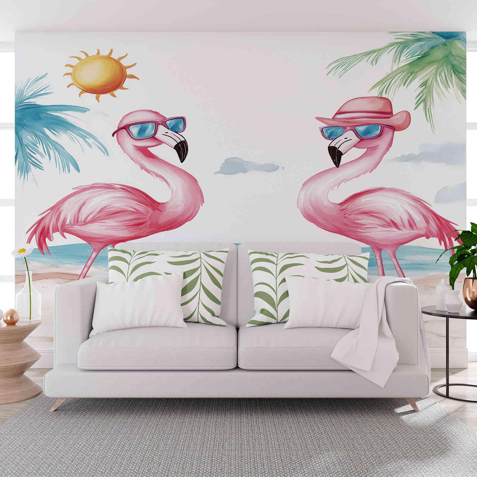 Papier Peint Panoramique 3D Flamant Rose Blanc Chambre 300x210