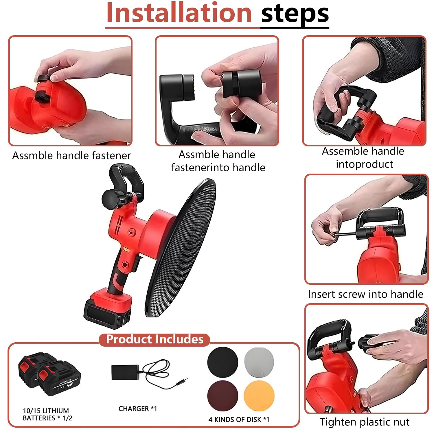 Kit per levigatrice Portatile per pareti in Cemento, levigatrice Multifunzione per pareti in Cemento, Regolazione a 6 velocità, Macchina per intonacatura, per pareti in Cemento 2Battery