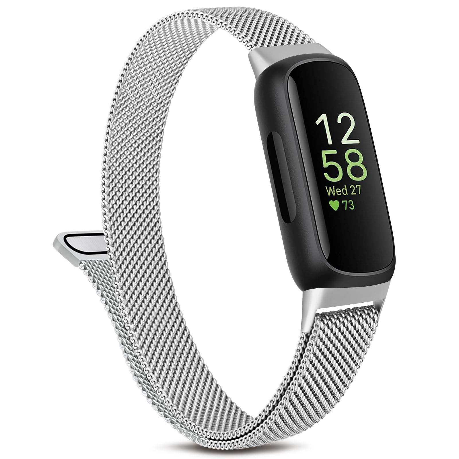 Metal Band Compatible with Fitbit Inspire 3 Bands Women Men, Stainless Steel Mesh Loop Adjustable Magnetic Wristband Replacement Strap for Fitbit Inspire 3 Fitness Tracker (Silver)