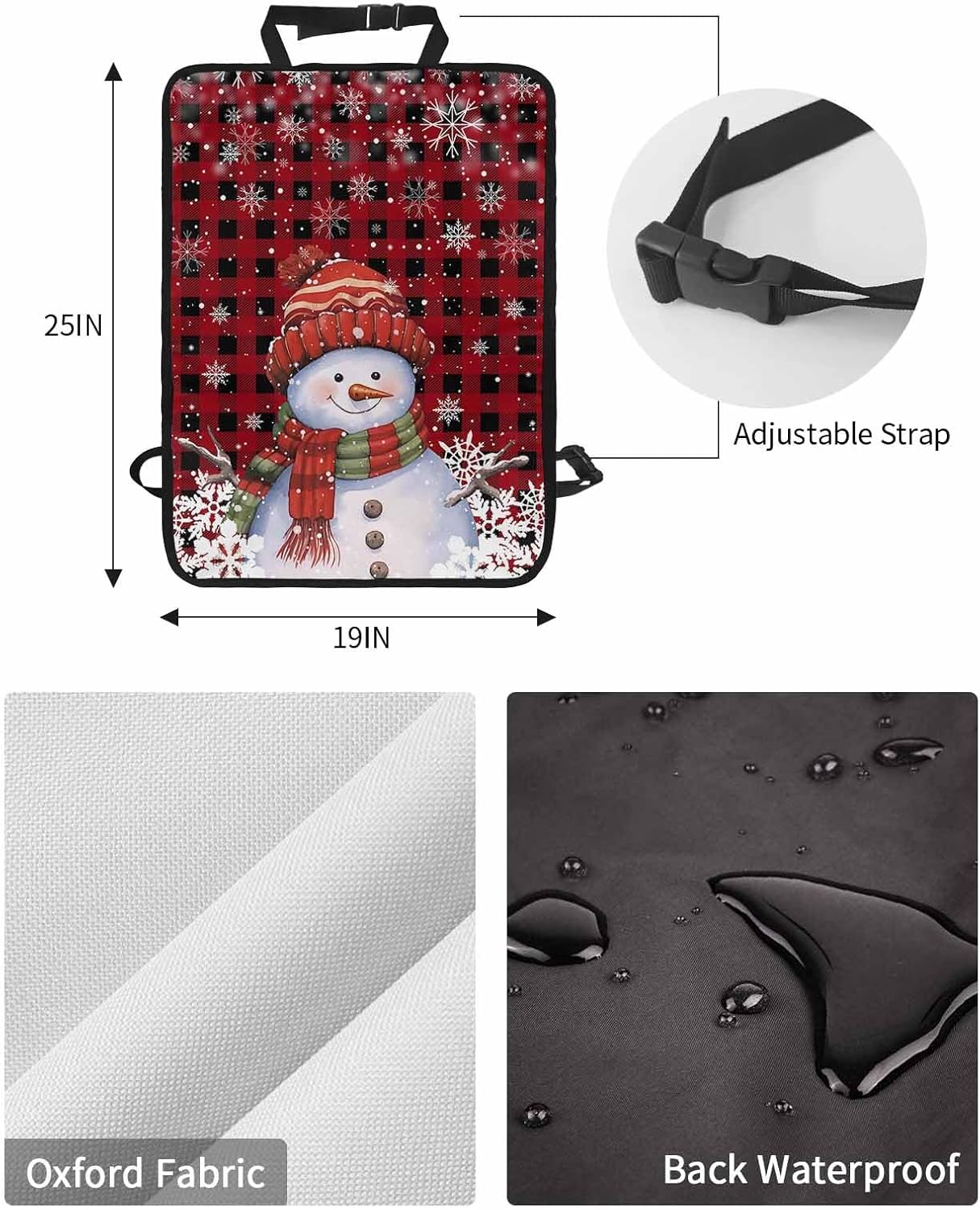 Car Seat Protector, 2 Pack Kick Mats Back Seat Protector Christmas Snowman Xmas Tree Black and Red Buffalo Plaid Waterproof Backseat Cover for Kids Universal Fit Automotive Interior Protectors