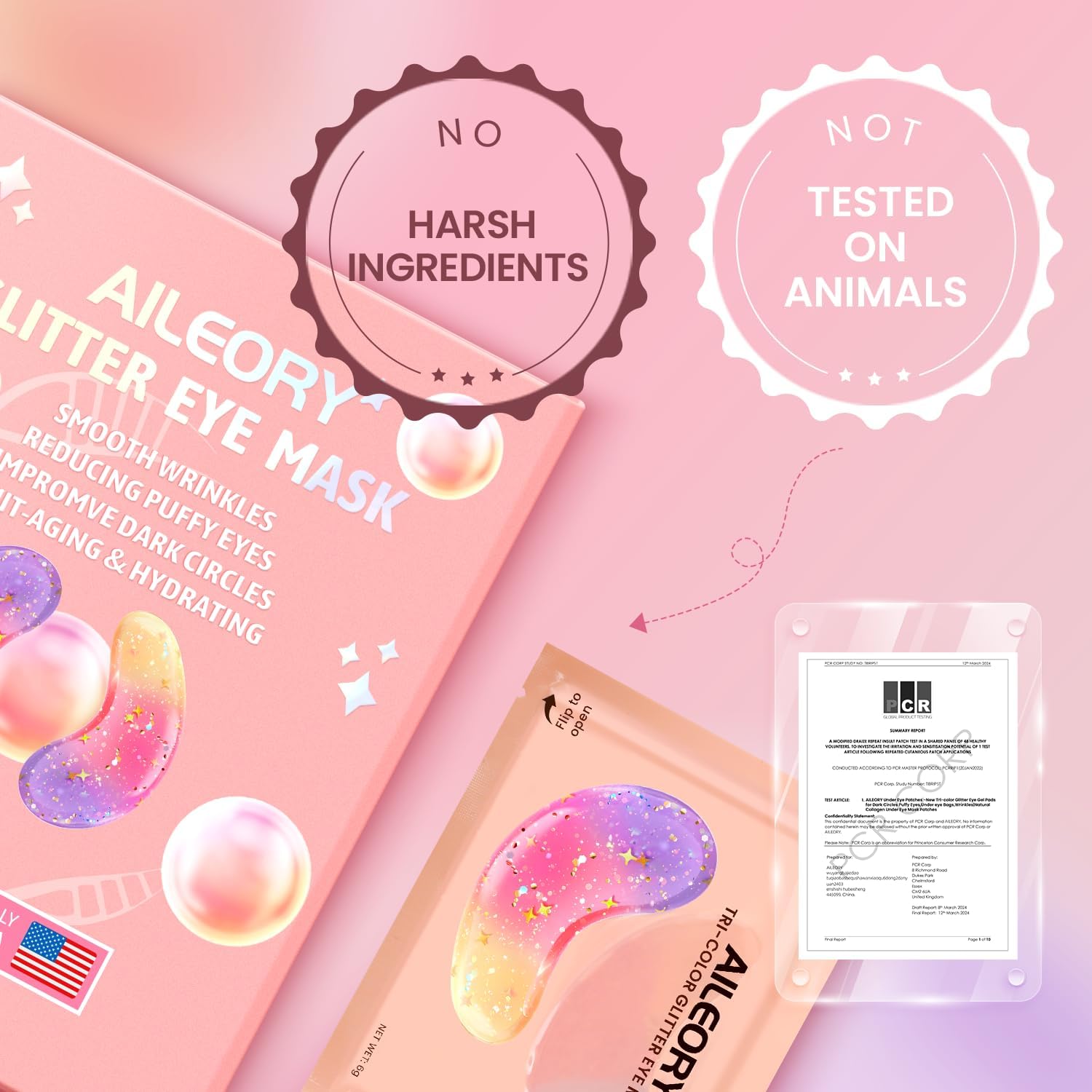 Under Eye Patches (24 Pairs) - Tri-color Glitter Eye Gel Pads for Dark Circles, Puffy Eyes, Under eye Bags, Wrinkles | Natural Collagen Under Eye Mask Patches, Gel Under Eye Patches - Image 6