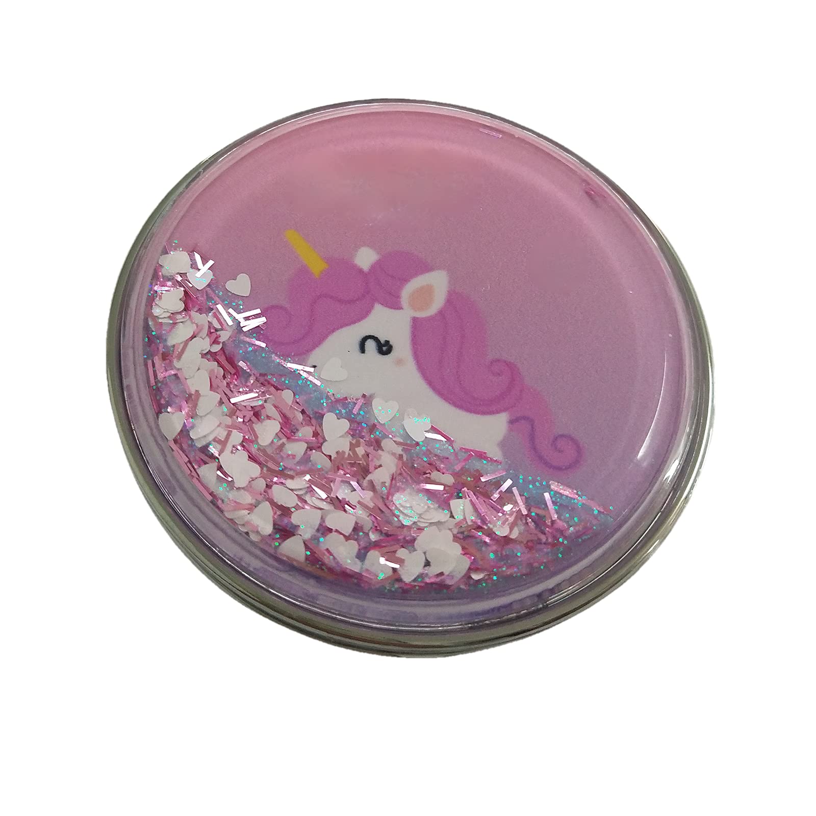 Compact Folding Double-Sided Mirror Mini Sanding Vanity Mirror Quicksand small round mirror girl portable makeup mirror cartoon folding double-sided mirror for Daily Use or Travel-Pink B||unicorn