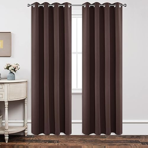 Joydeco Blackout Curtains 84 Inch Length 2 Panels Set, Thermal Insulated Long Curtains& Drapes 2 Burg, Room Darkening Grommet Drapes for Living Room Bedroom Window (W52 x L84 Inch, Chocolate)