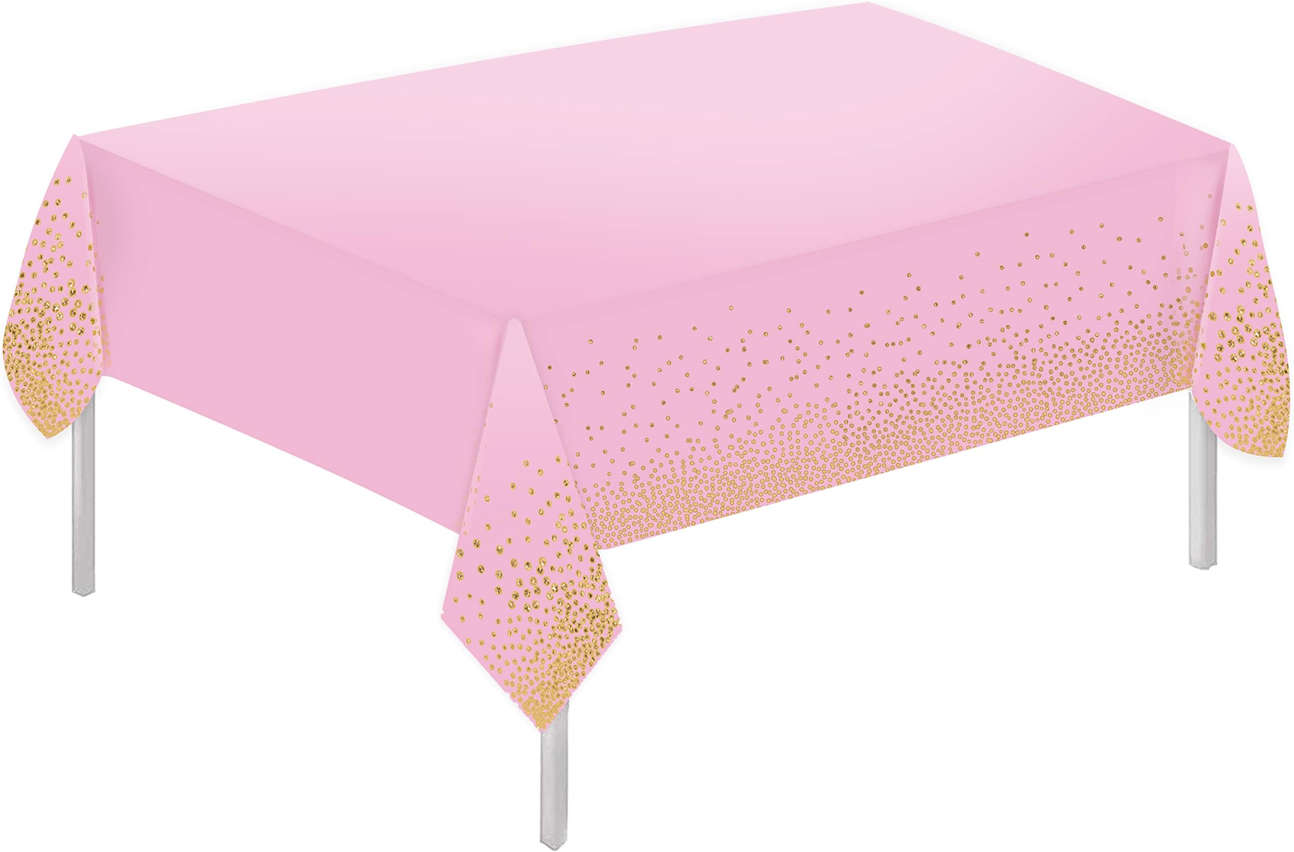 MARKQ Plastic Dot Tablecloth for Rectangle Table | 54" x 72" Disposable Table Cover for Bridal Shower, Wedding, Birthday Party Decorations (Pink and Gold)