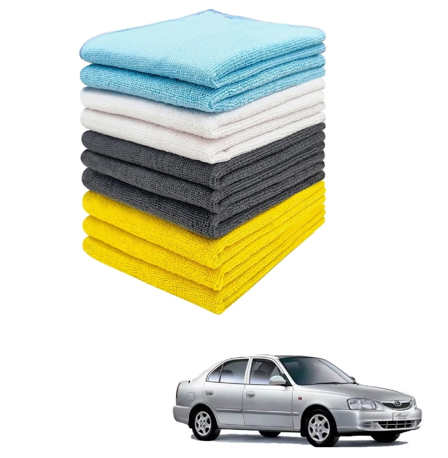 KOZDIKO Car Microfiber Cleaning Cloths 40x40cms 300 GSM (Pack of 10) Multi-Colour Highly Absorbent Lint and Streak Free Wash Cloth Compatible with Accent