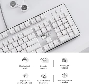 RK ROYAL KLUDGE RK920 Full Size Mechanical Keyboard, Rainbow Backlit Gaming Keyboard, 104 Keys Wired Mechanical Keyboard with Number Pad, Quite Red Switch