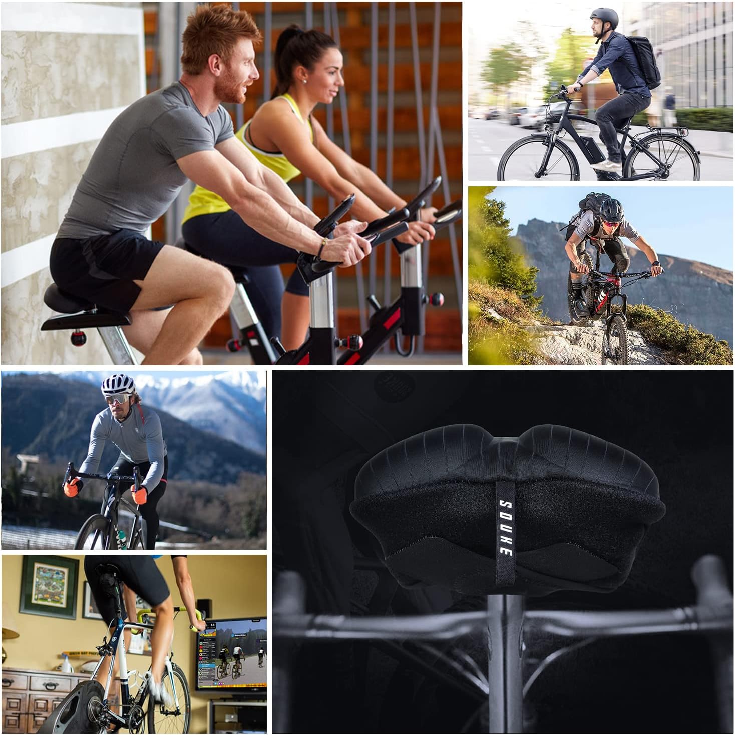 Souke Sports Bike Seat Cover, Gel Padded Bike Seat Cushion, Bicycle Saddle Pad for Women Men with Hollow Design, Water & Dust Cover for Exercise, Mountain, Road, Stationary Spin Bike