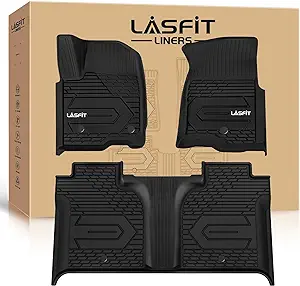 LASFIT Floor Mats 2019-2026 for Chevy Silverado/GMC Sierra 1500, 2020-2025 2500 HD/3500 HD, Crew Cab Only(Fit with Rear Under-Seat Storage, But Not Fit 2nd Row Plastic Storage) All Weather TPE Mats