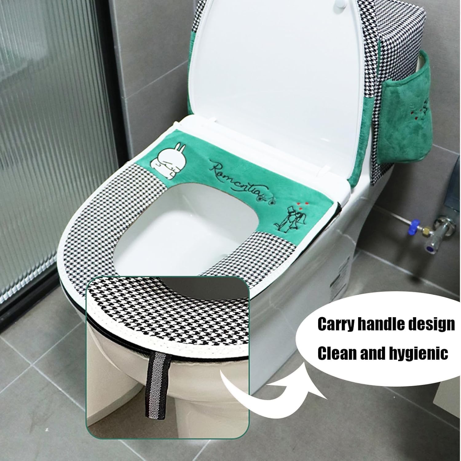 Soft Plush Toilet Lid, Tank, Seat Top Cover 3 Piece Set Toilet Seat Cover Set 3 Piece with Storage Bags