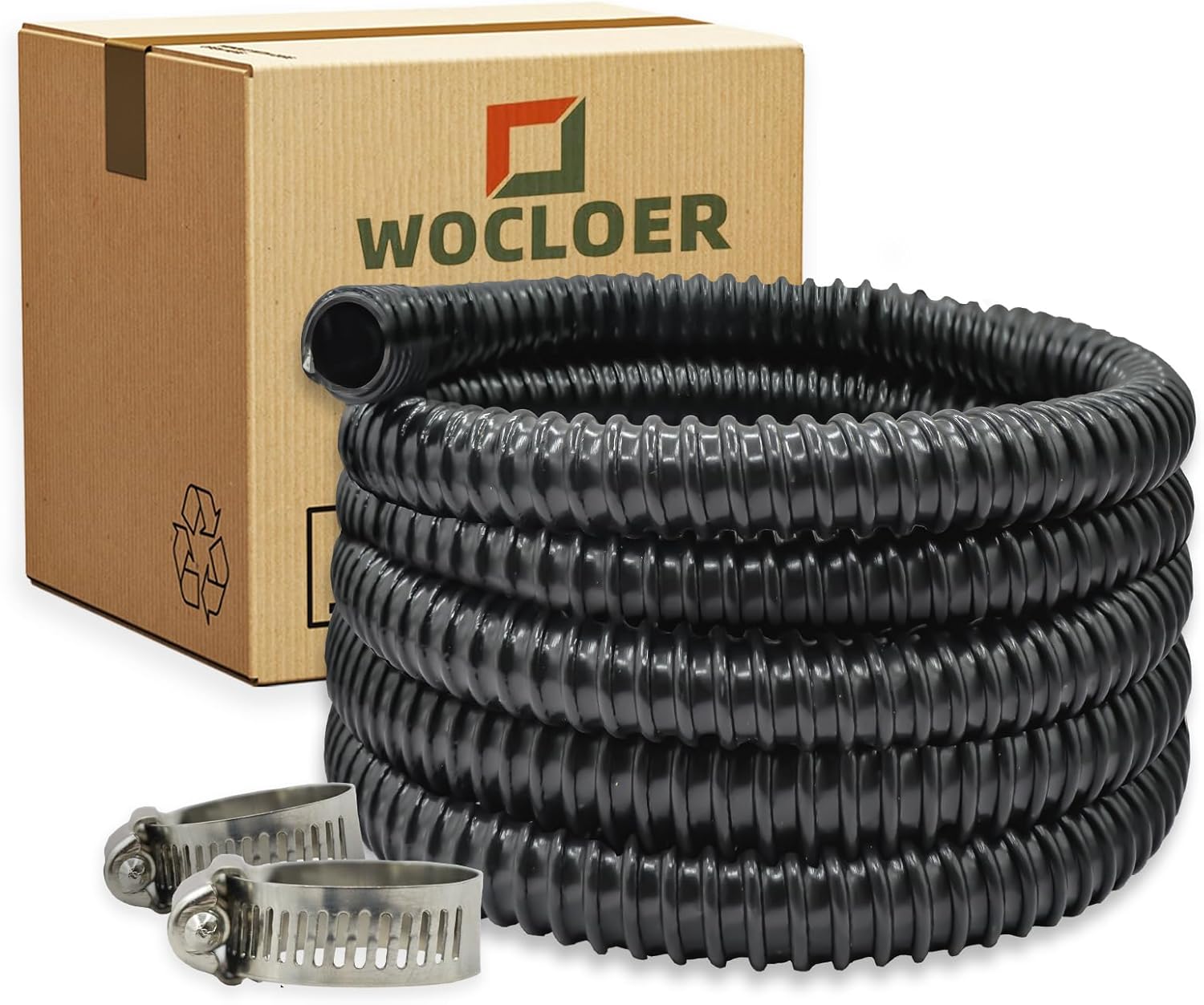 Pond Tubing 1-1/2  20 Feet Black Flexible PVC Pond Hose,Garden Pond PVC Tube - Reinforced, Kink-Resistant Tubing for Pumps, Fountains & Waterfalls, with 2 Clamps,1-1/2" Dia