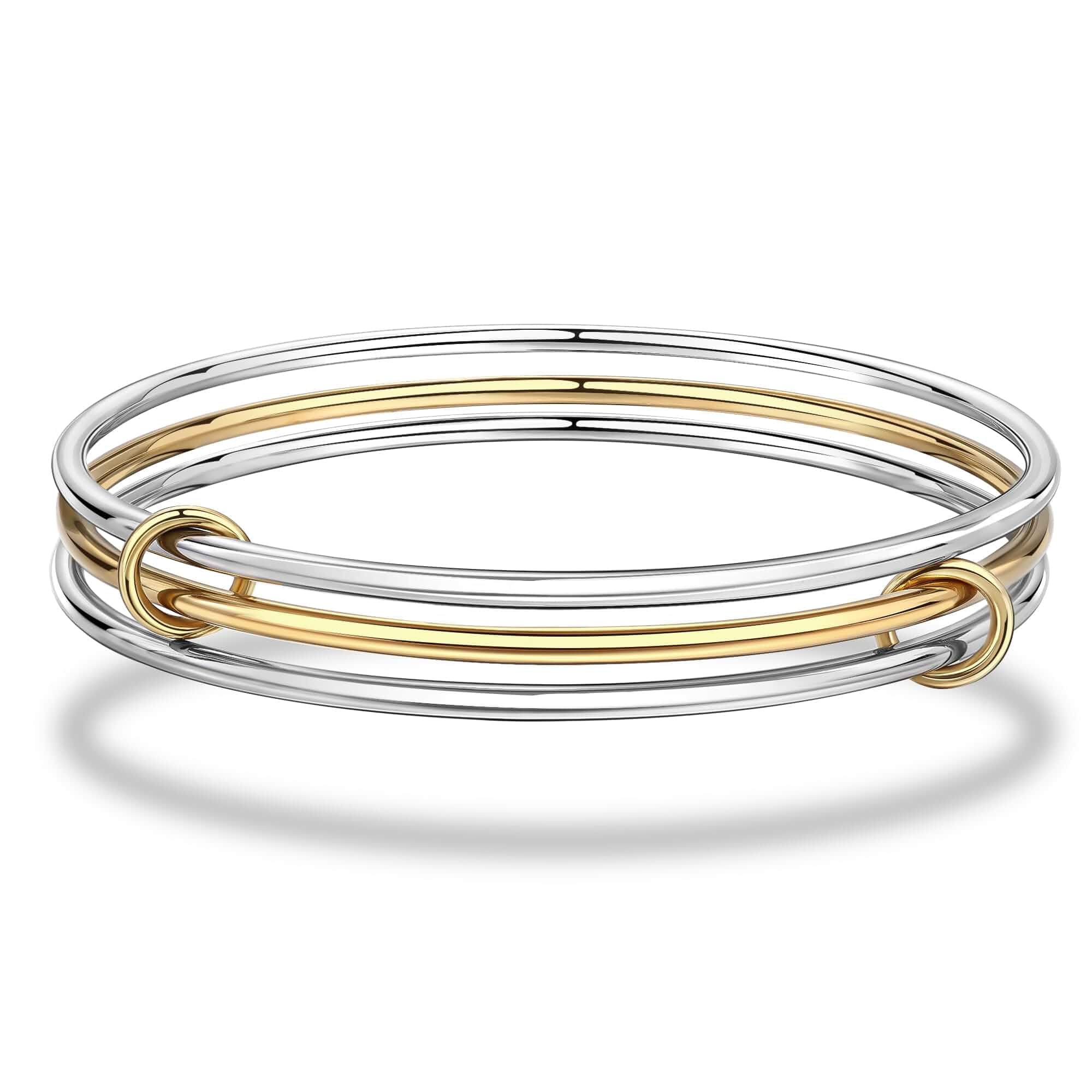 Stackable Bangles Bracelets for Women Two Tone Bracelet Stack Stainless Steel Non Tarnish Gold and Silver Bracelet Set Mixed Metal Triple Interlocked Bangle Bracelets