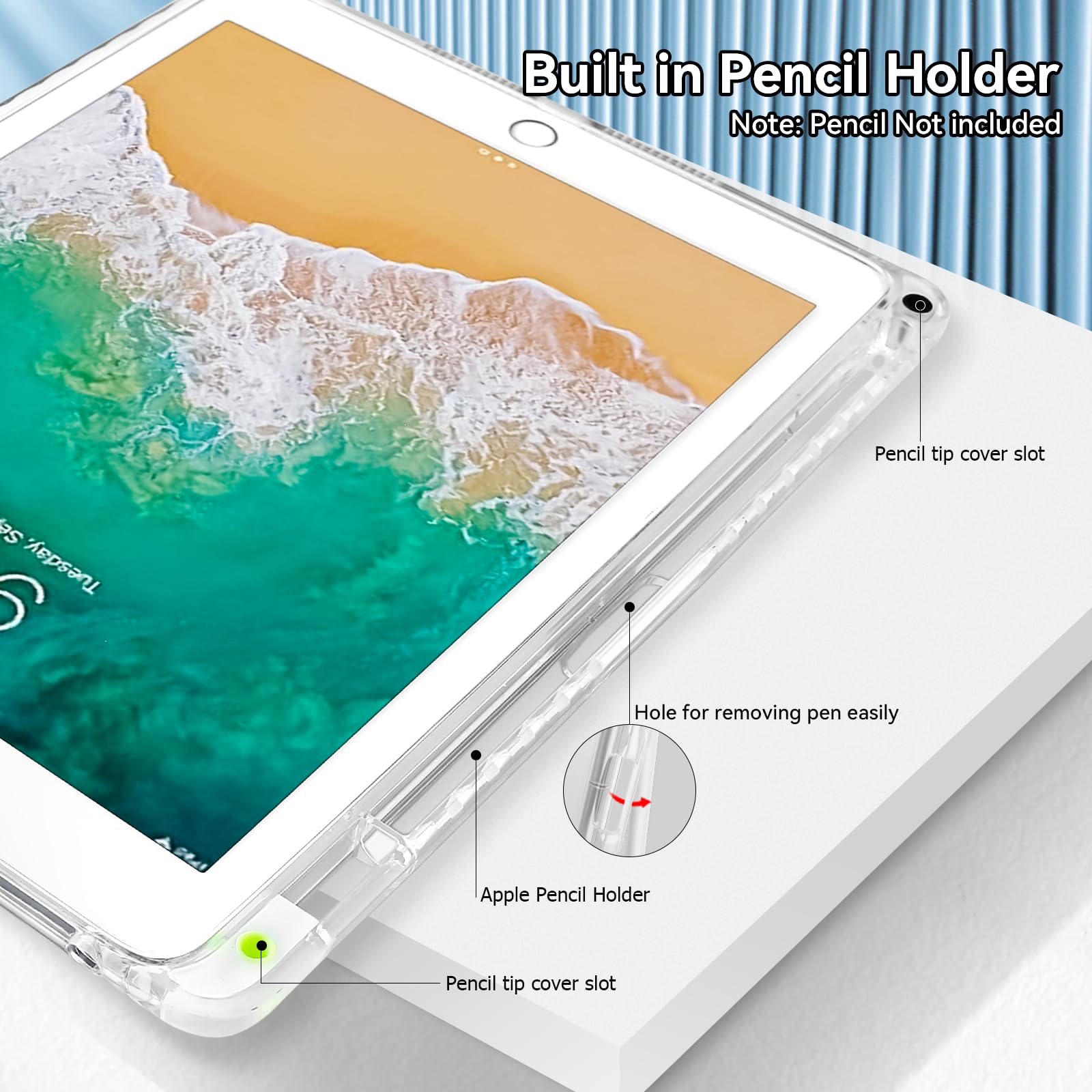 Custodia per iPad 9,7 Pollici (6a/5a Generazione, 2018/2017) con Portapenne, Cover Tablet Antiurto Sottile con Retro in Morbido TPU con Auto Svegliati/Sonno, Verde Notte