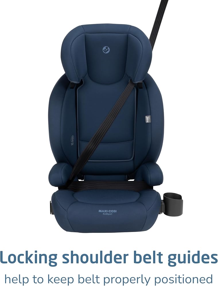 Maxi-Cosi RodiSport Kids Booster Car Seat, High-Back, Backless Booster, 7-Position Headrest, Easy Latch System, Reclining Chair, Belt Guide, Fits 40-100 lbs, 43.4-57 in, Seafaring