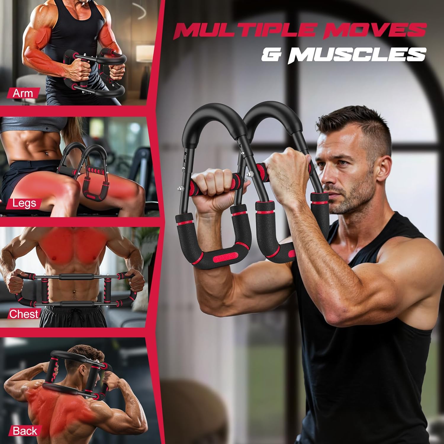 Twister Arm Trainer for Men, Chest Workout Equipment 5-Level Adjustable (40-130lb) with Ergonomic 27° Targets Biceps/Clip/Thigh, Portable Exerciser for Home Gym Travel Fitness