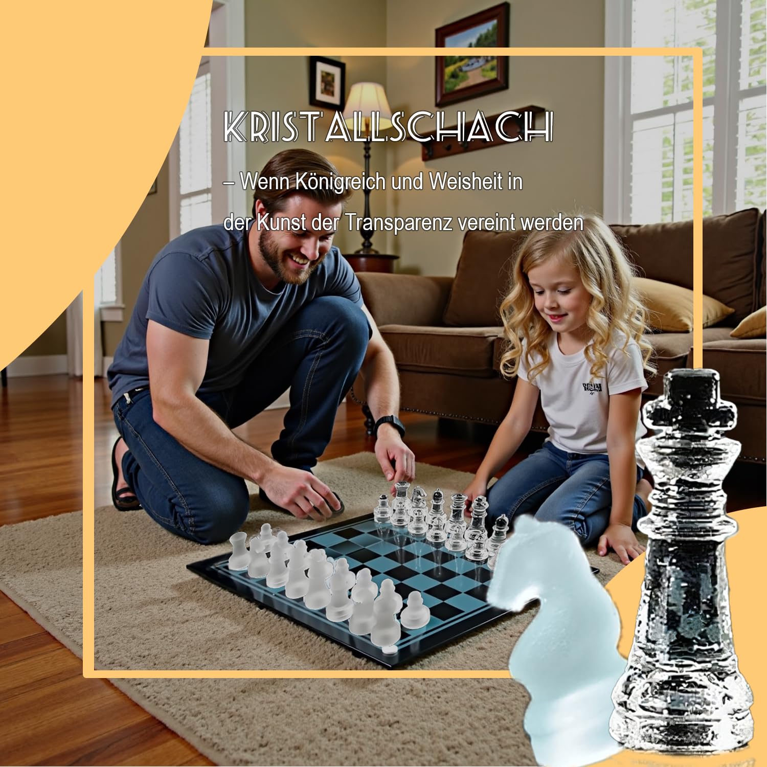 Set di scacchi in vetro fine – Scacchi in vetro massiccio e scacchiera a specchio in cristallo 25,4 x 25,4 cm, regalo per adolescenti e adulti, nero