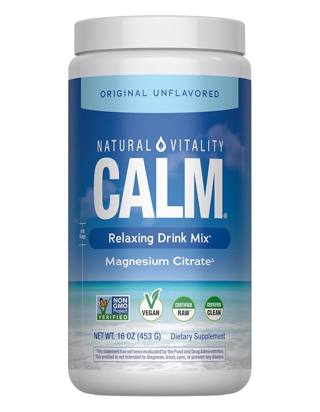 Natural Vitality Calm Magnesium Supplement Anti-Stress Drink Mix Powder Gluten Free Vegan Non-GMO Original Unflavored 16 oz