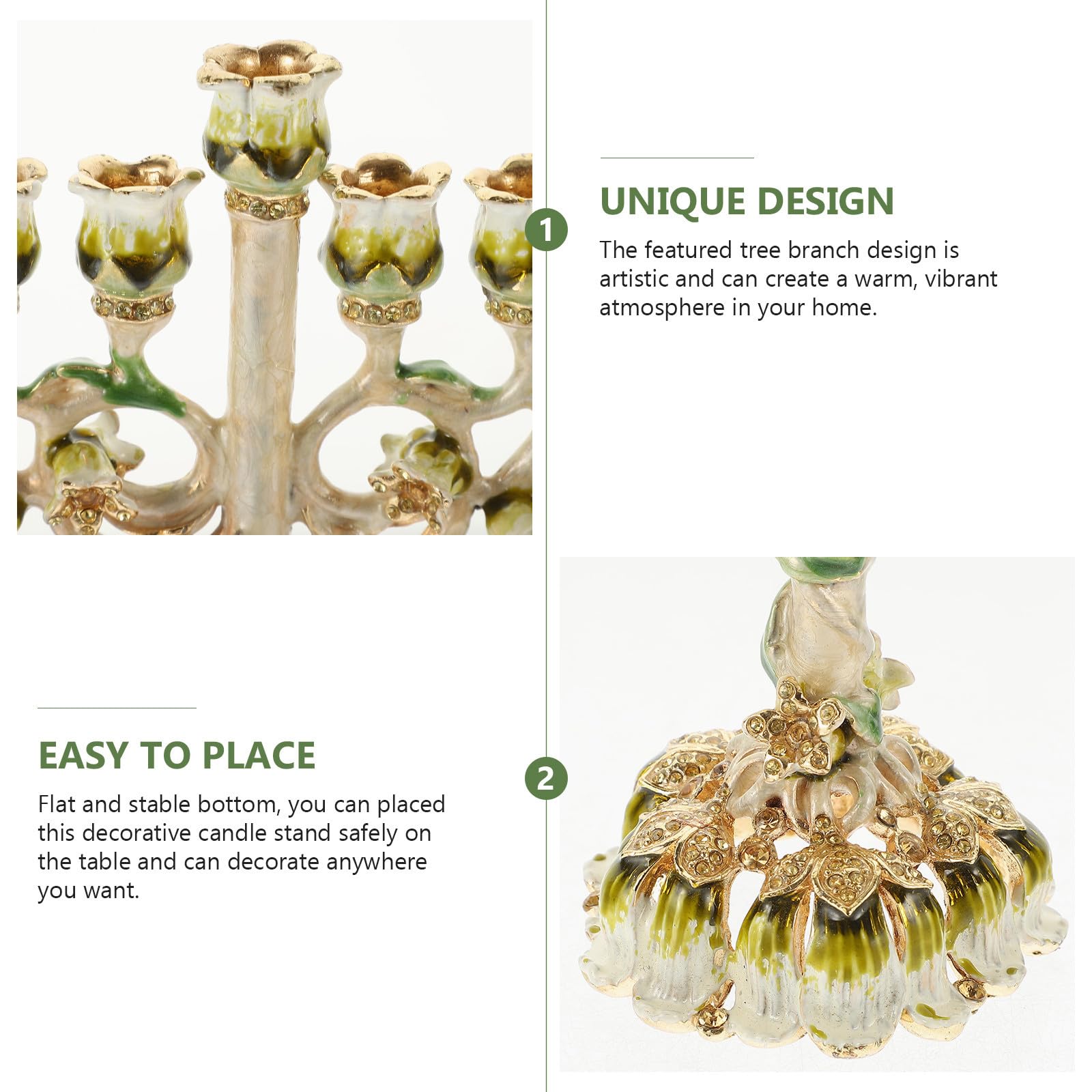 SHINEOFI Candelabro Menorá de 9 Brazos para Ceremonia Religiosa Diseño Vintage de Esmalte, Soporte Metálico Resistente Adecuado para Ambientación de Hanukkah Hogar