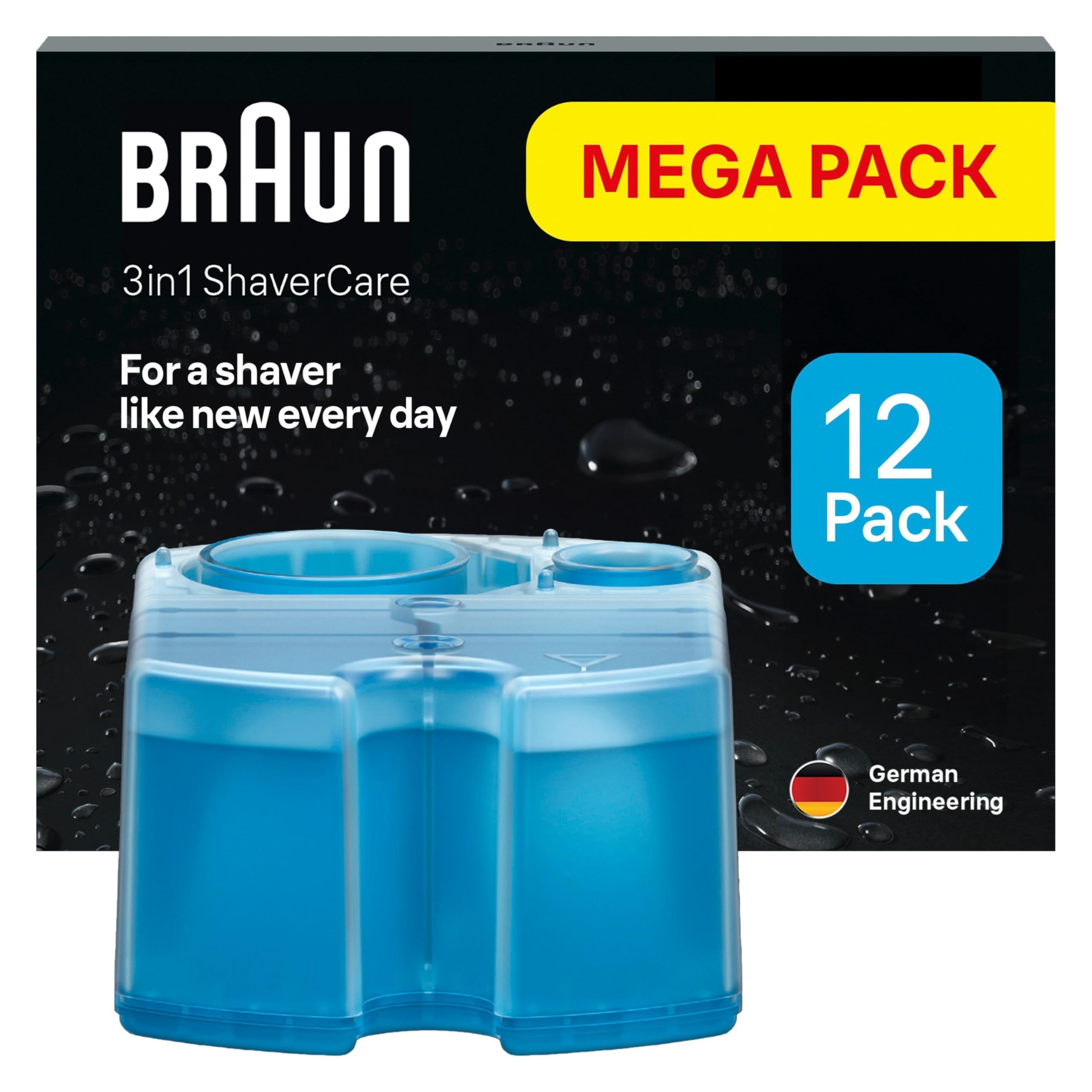 Braun 3-in-1 ShaverCare Reinigungskartuschen, Scherkopfreiniger, 12er Pack | Original Kartuschen für Reinigungsstationen, Reinigt Rasierer 10x Besser Als Wasser, Entfernt Haare Und Hautpartikel