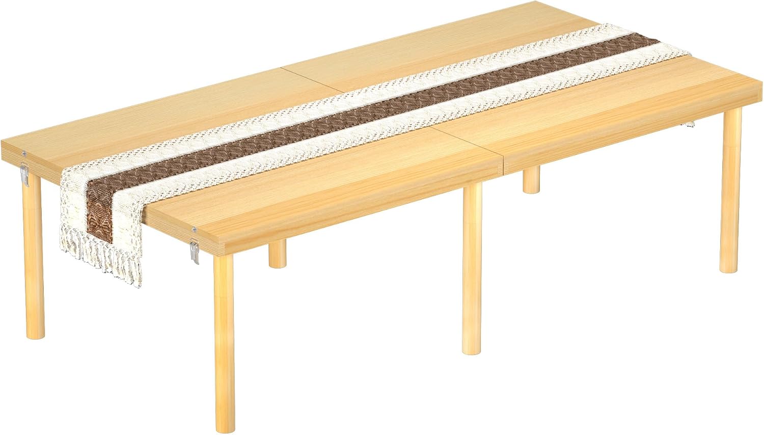 MELLCOM 60" x 30" Folding Picnic Table, Portable Wooden Low Table with Handle, 2 Heights Options (12.8"/16.9") & Long Table Runner, Boho Picnic Table for Beach, Camping & Indoor Study