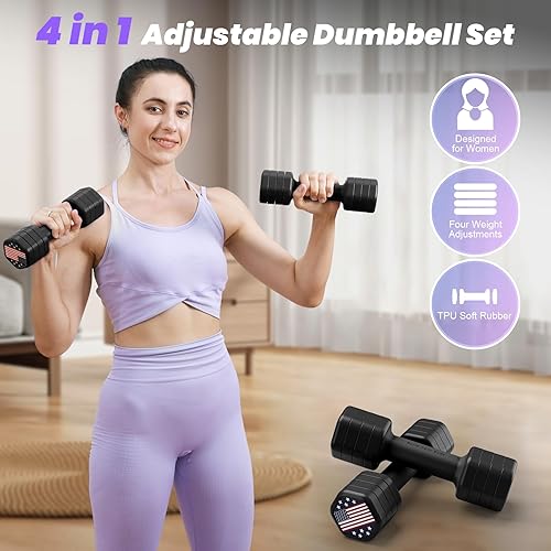 Miniatura 2 de Zempox Adjustable Dumbbell Set of 2, 4 in 1 Hand Weights for Women at Home, 5 lb Weights Dumbbells set of 2, Each 2lb 3lb 4lb 5lb with TPU Soft
