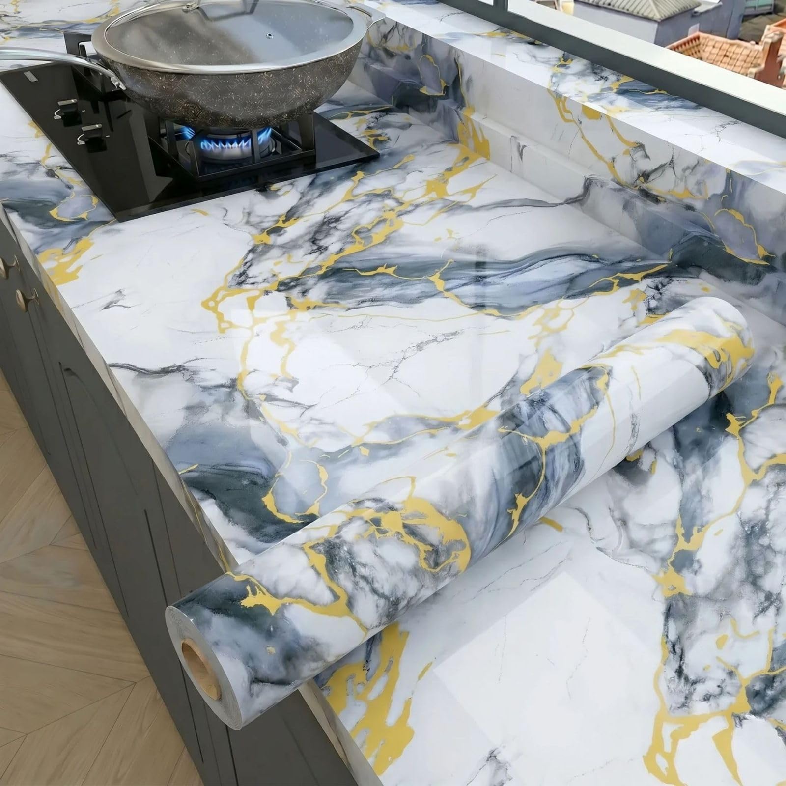 Tapeta samoprzylepna 40 x 500 cm marmur białe niebieskie złoto meble do sypialni salon kuchnia dekoracja wodoodporna łatwa do czyszczenia naklejka ścienna papier ścienny PCW winylowa naklejka ścienna