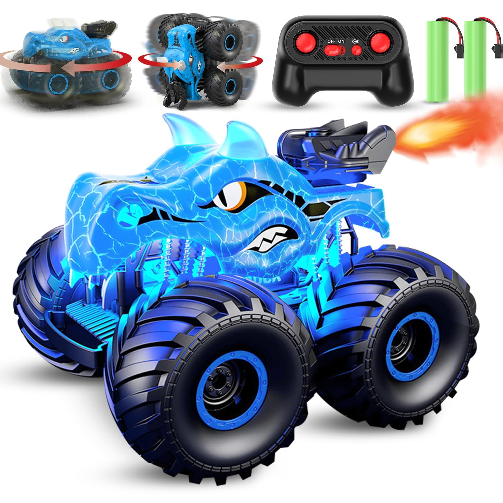 Scientoy Radio Controlled Toy Vehicles, 360° Rotating Remote Control Car for Boys 4-7 with Spray, Light & Sound, 2.4 GHz All Terrain Monster Trucks