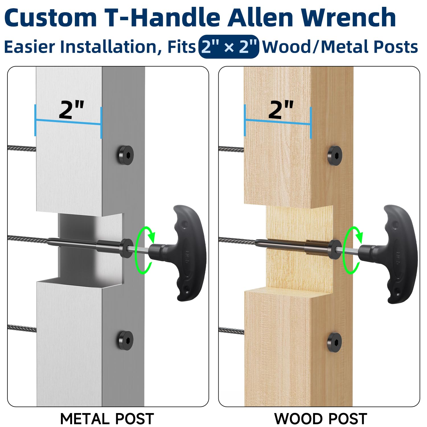 20 Pack Black Cable Railing Kit Invisible Receiver&Threaded Stud End for 1/8" Cable Railing System, T316 Marine Grade Swage Tensioner Hardware for 2x2 Wood Metal Post, with Custom Allen Wrench