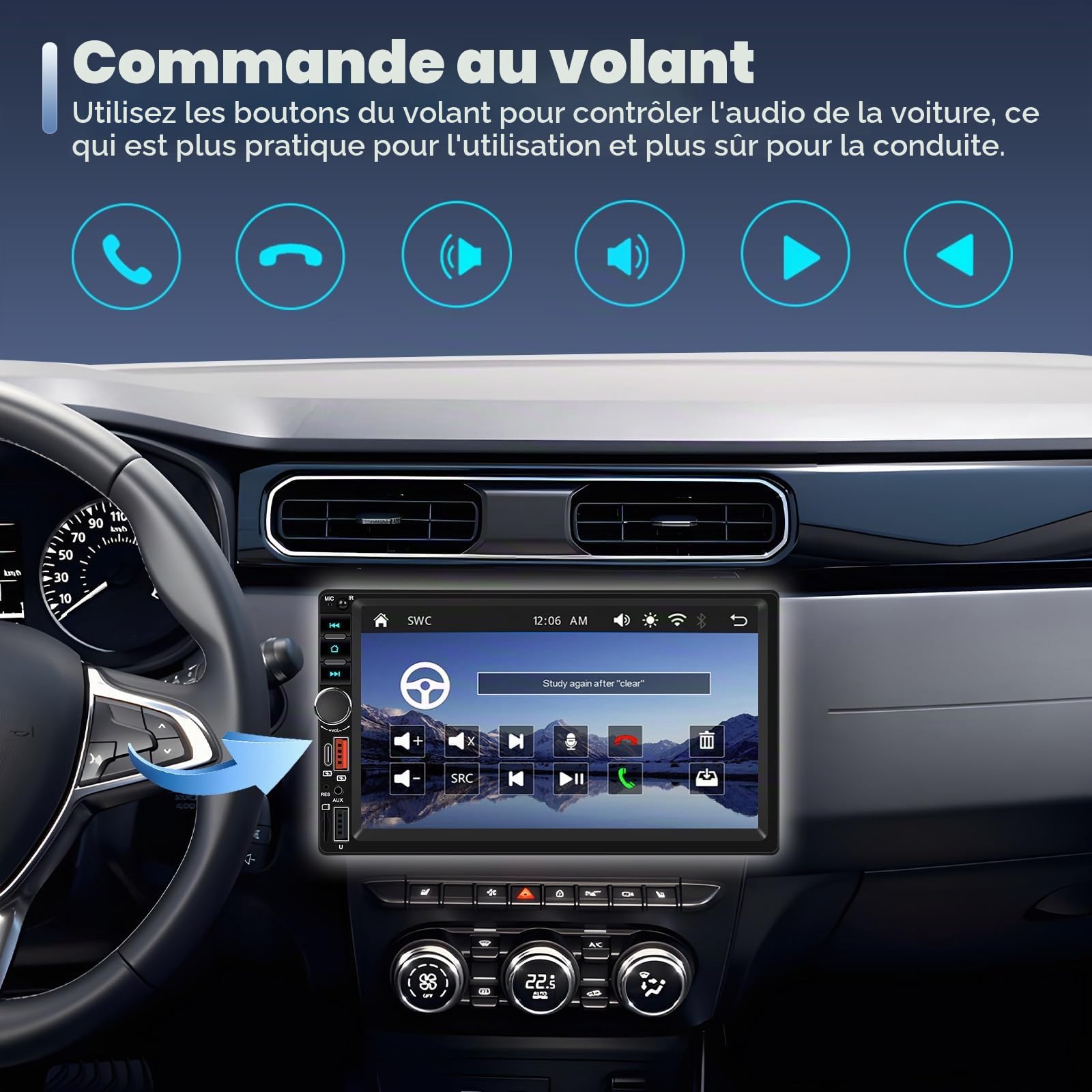 Inefala Autoradio Bluetooth 2 Din avec Voiture Android sans Fil 7 Pouces Écran Tactile Stéréo Voiture Prend en Charge Bluetooth Miroir Lien FM Radio 2 USB Type-C EQ AUX avec Caméra Arrière