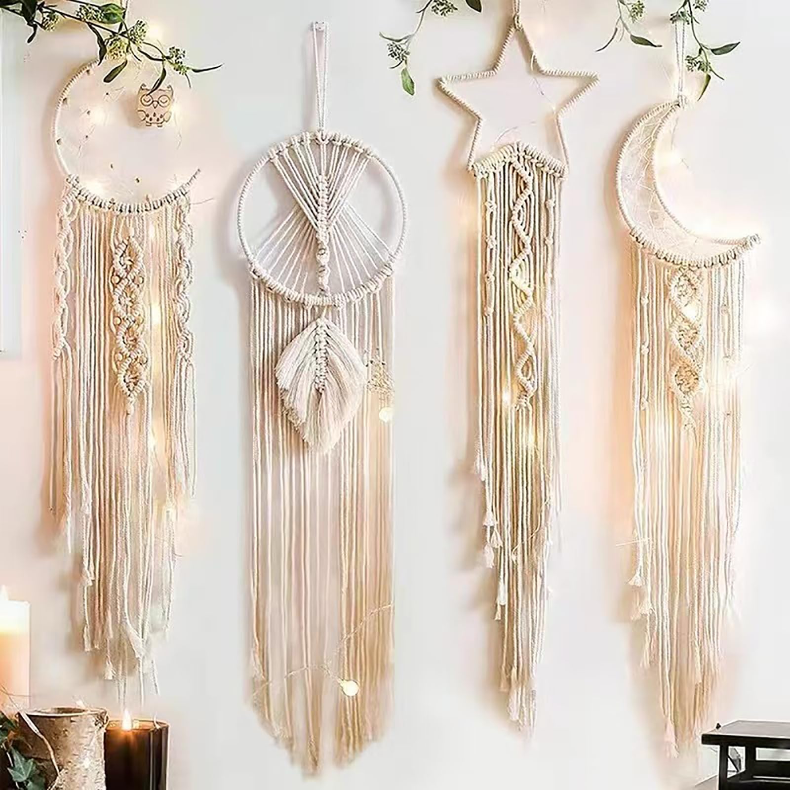 Attrape-rêves Soleil Lune étoile macramé décoration Murale bohème tissé bohème Chic décoration Murale pour Chambre de Fille décoration Appartement Artisanat Cadeau (TAIYAN) (YELIAN-A)