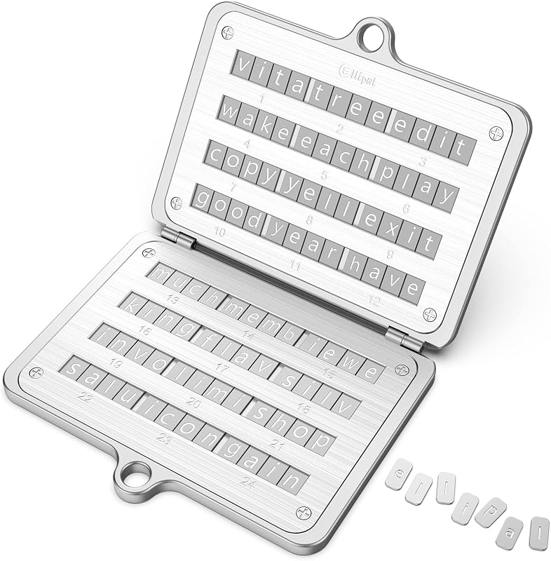 ELLIPAL Crypto Seed Phrase Backup, almacenamiento de frases de semillas de metal de acero inoxidable 316 con orificio de bloqueo, copia de seguridad de 24 palabras, compatible con carteras de hardware BIP39, Ledger, Trezor
