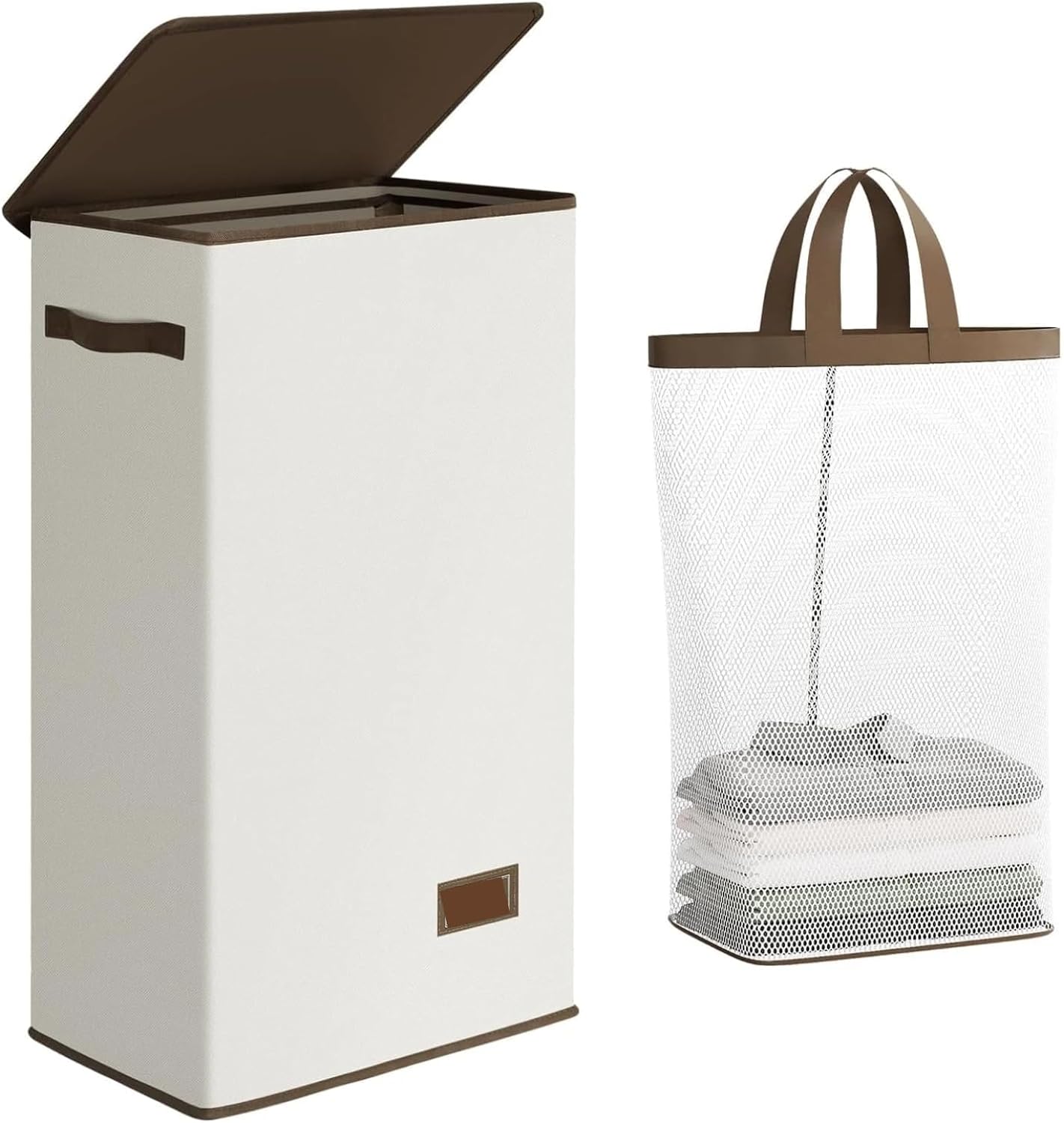 Generic 100L Large Collapsible Laundry Hamper with Lid & Removable Bag, Tall Clothes Basket for Bedroom, Bathroom, Dorm - Grey