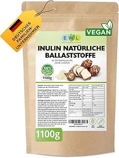 EWL Naturprodukte Inulin Pulver 1100 g, Ballaststoffpulver, Inulinpulver aus der Chicoree-Wurzel, in Deutschland kontrolliert und abgefüllt, laborgeprüfte Qualität