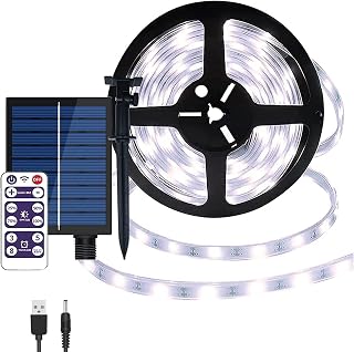 Kingcoo Solar Fairy Lights Outdoor Waterproof 10 ft LED Strip Light Indoor Flexible 180 LED Strip Solar Light Tube Mood Rope Lighting 8 Modes for Garden Party Christmas Decoration (White)