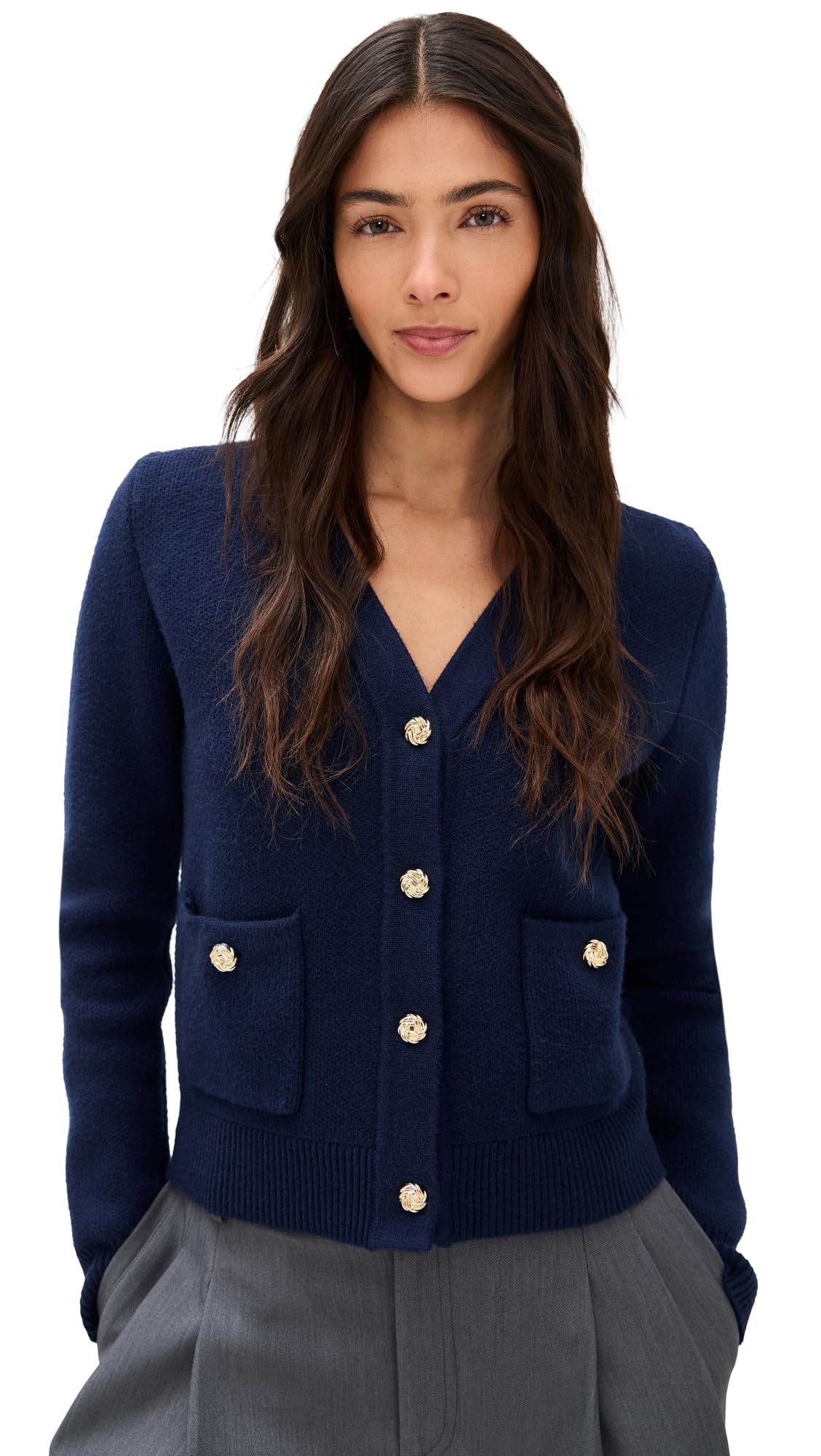 LE BOP Womens Quinn Gold Button Cardi