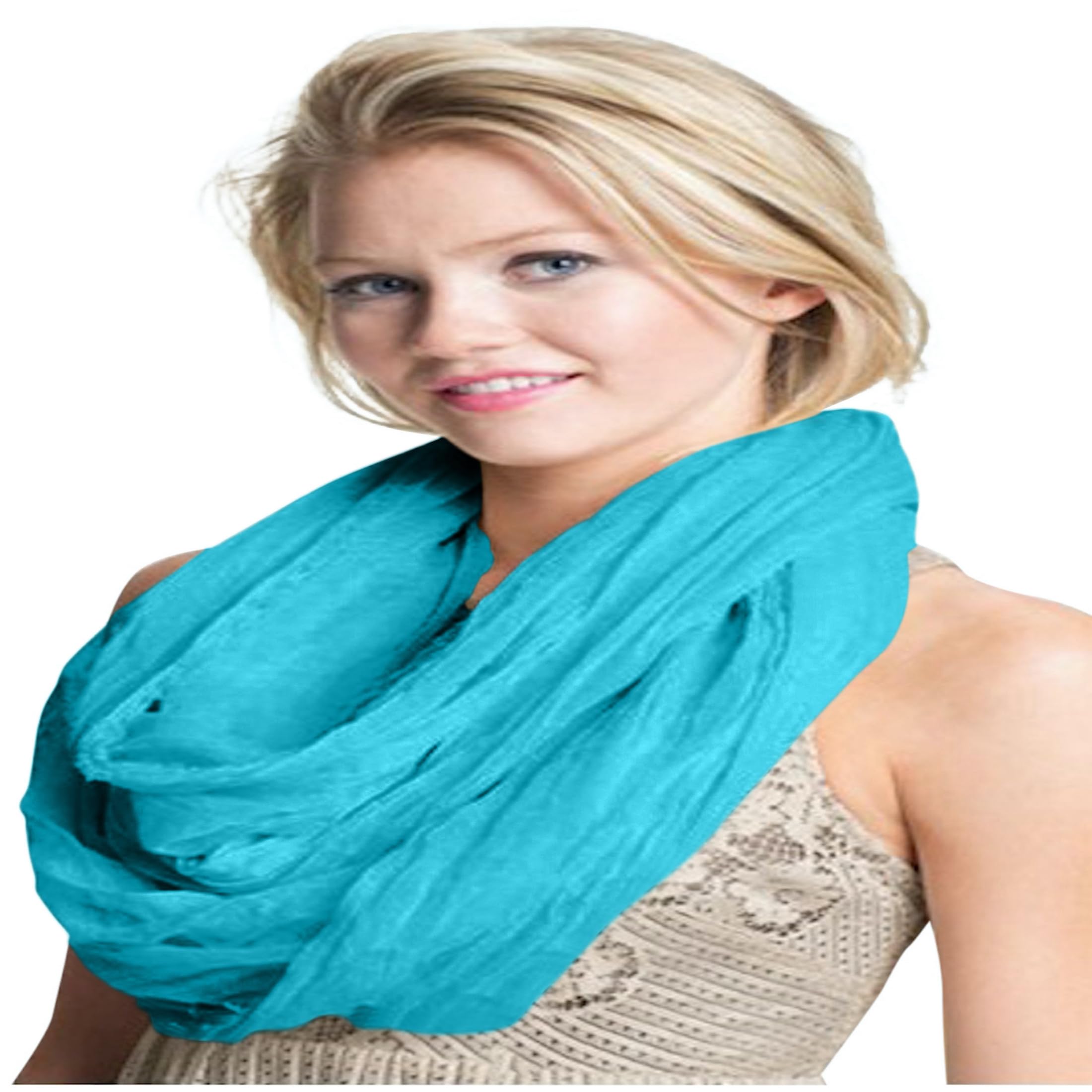 Cj Apparel Women's Turquoise Mobius Infinity Scarf Snood Cowl Circular Tube Eternity Shawl Pashmina Hand Made In Nepal