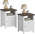 ChooChoo Ensemble de 2 Table de chevet ferme, Rustique Vintage Table d'appoint avec rangement pour chambre à coucher salon, blanc