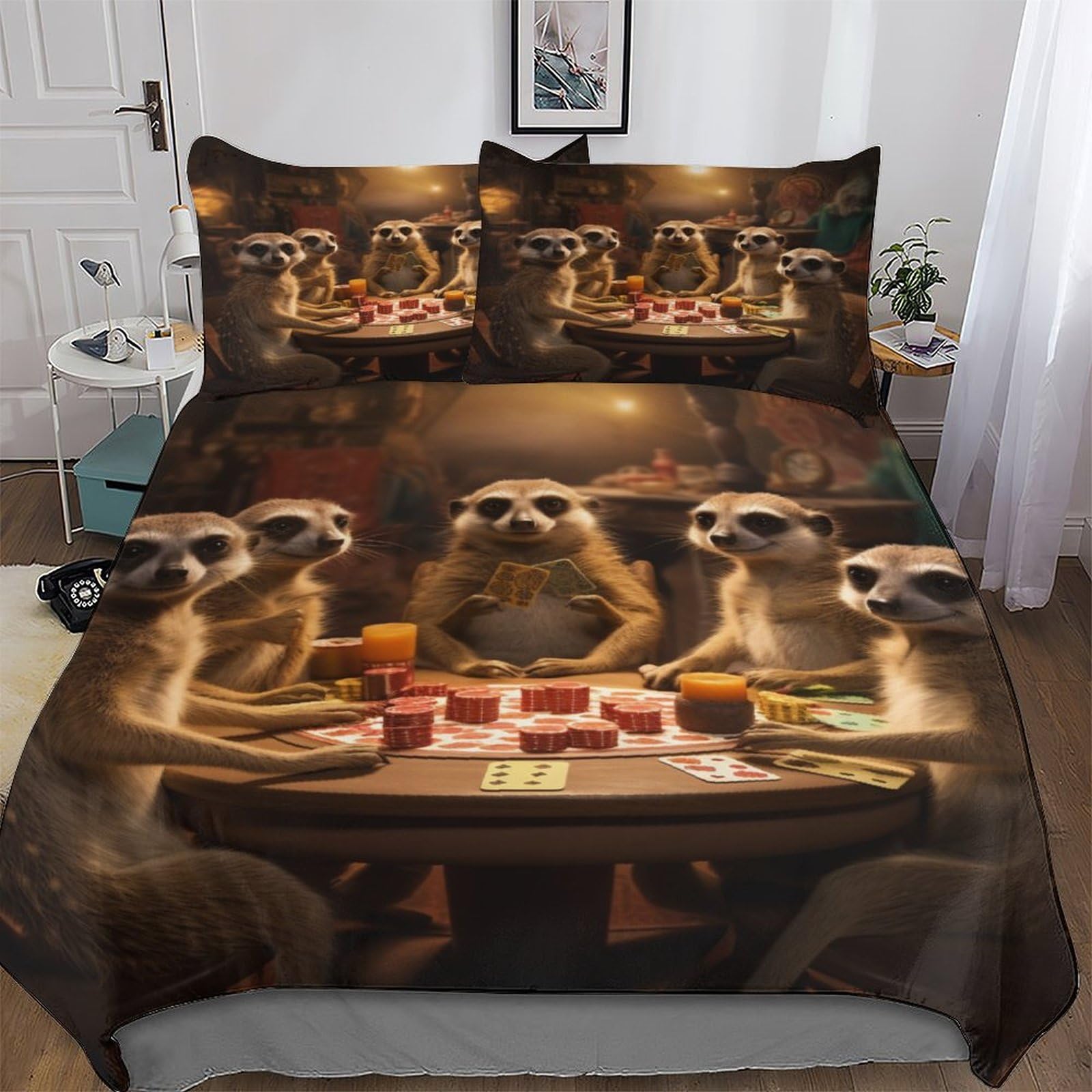 Meerkat Duvet Cover with Pillow Cases 2 PCs Comforter Cover Bedding Set for Childrens And Adults Soft Microfiber with Zipper Closure Quilt Cover Single (135x200cm)
