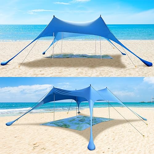 Miniatura 6 de Tienda de campaña de playa con protección UPF50+, paraguas portátil, tienda de campaña de 12 x 12 pies, incluye manta de playa funda para teléfono