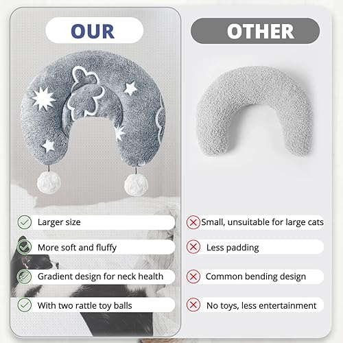 Miniatura 6 de Happi N Pets Almohada grande para gatos de interior, almohada calmante esponjosa y acogedora con dos bolas de juguete, almohada para el cuello de