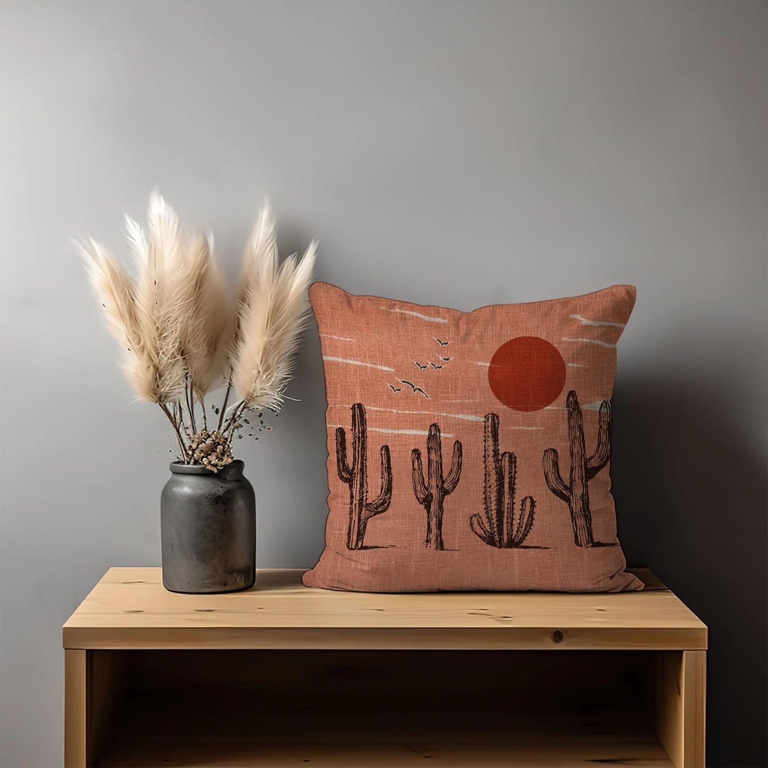 AOFANGGO Vintage Southwestern Landscape Pillow Cover 18x18 inch Sofa Cactus Pillowcase Western Equestrian Burnt Orange Sunset Rust Throw Pillowcase Outdoor Lumbar Home Decoration - Image 2