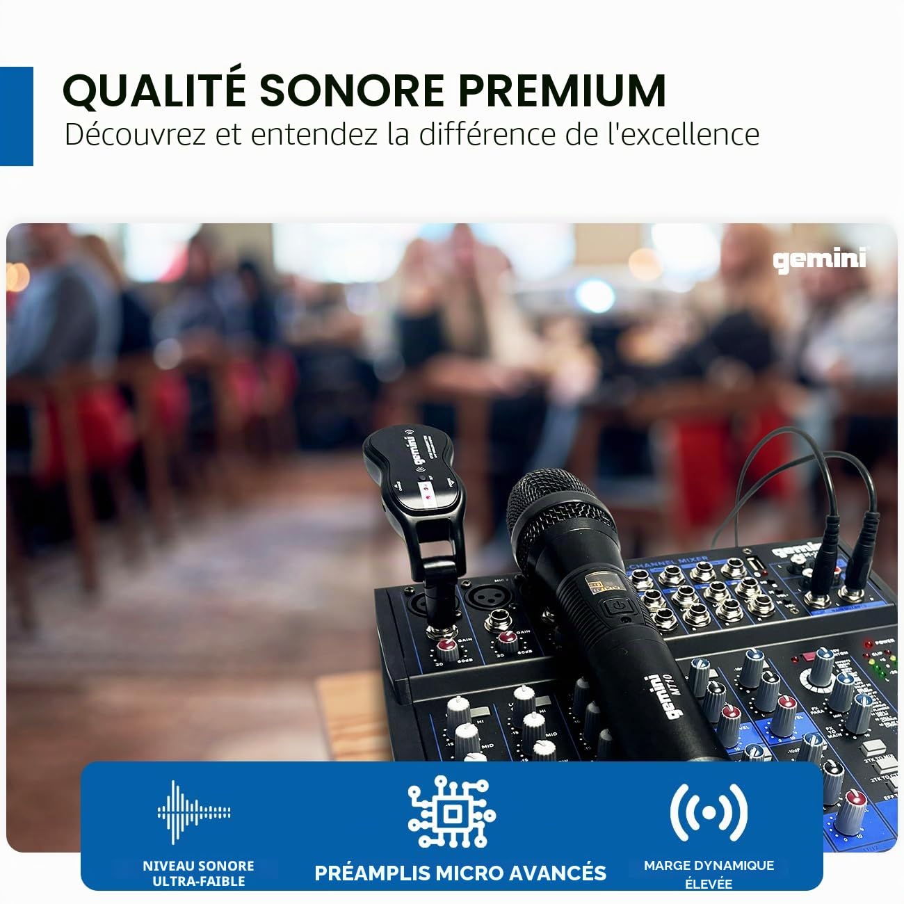 Gemini Sound GEM-12USB - Table de Mixage Analogique Compact à 12 Canaux comprenant 4 Canaux Micro, EQ de Bande 3, Lecture USB de USB Stick et Streaming Bluetooth