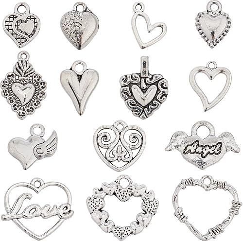 Miniatura 8 de SUNNYCLUE 1 caja de dijes de corazón para el día de San Valentín, cuentas de rosas, dijes de corazón a granel, colección de dijes de San Valentín