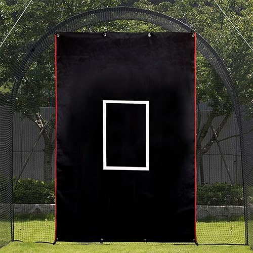 Miniatura 8 de Vaolvpant Backstop de béisbolsóftbol con zona de huelga, fondo de jaula de bateo de vinilo negro y protector de red duradero para instalaciones para