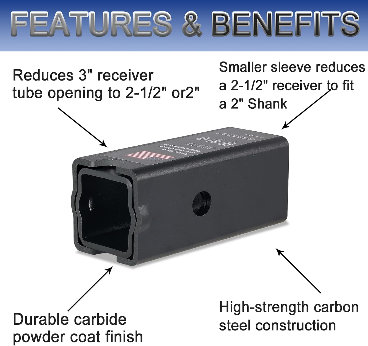 Trailer Hitch Receiver Adapter Reducer Sleeve Set, 3 to 2-1/2 or 2-Inch, 2-1/2 to 2 Inch Hitch Extender Towing Hitch Receivers 2 Piece