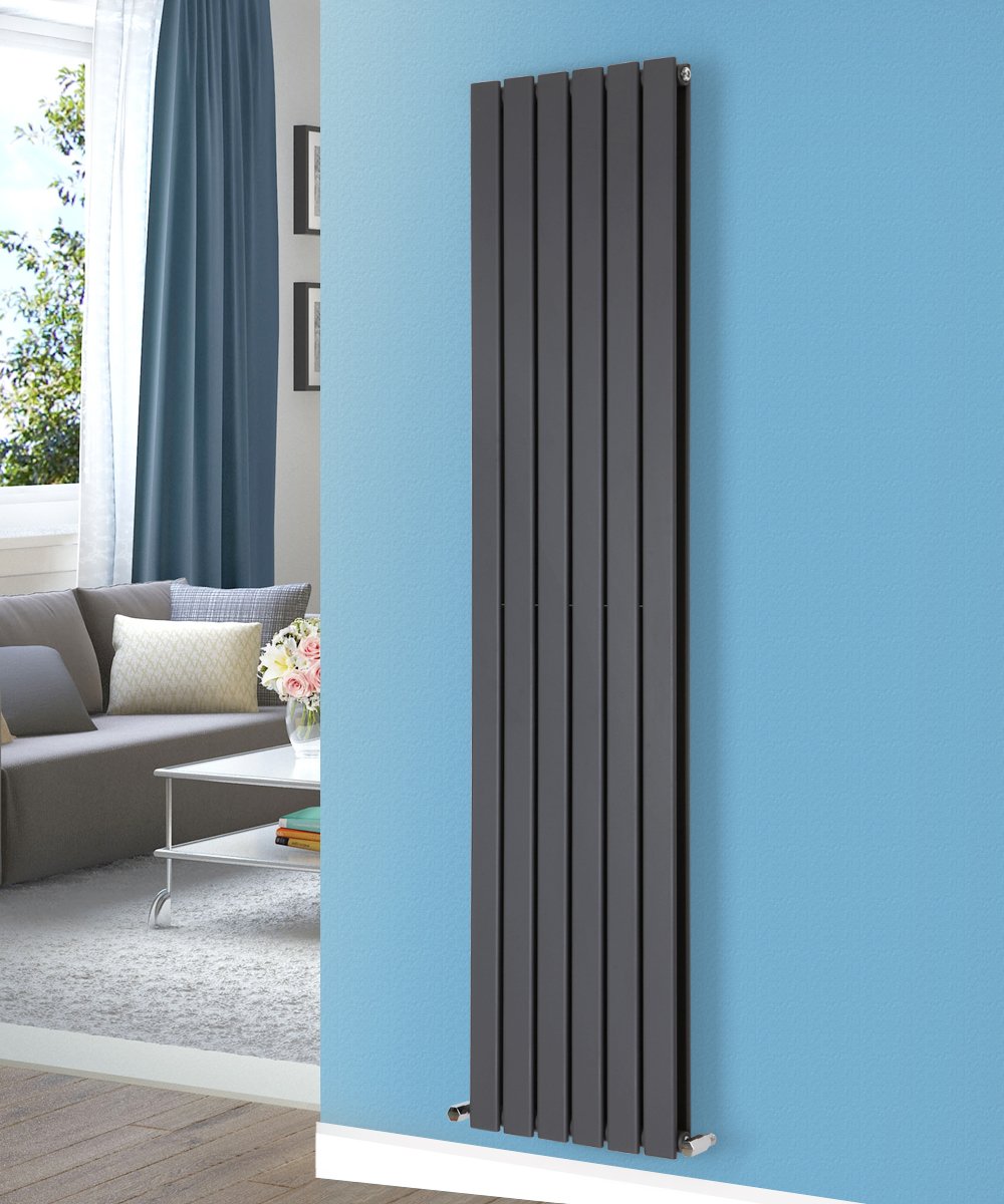 NRG Modern Vertical Upright Column Radiator Bathroom Central Heating Anthracite Flat Panel 1600x408mm - Double