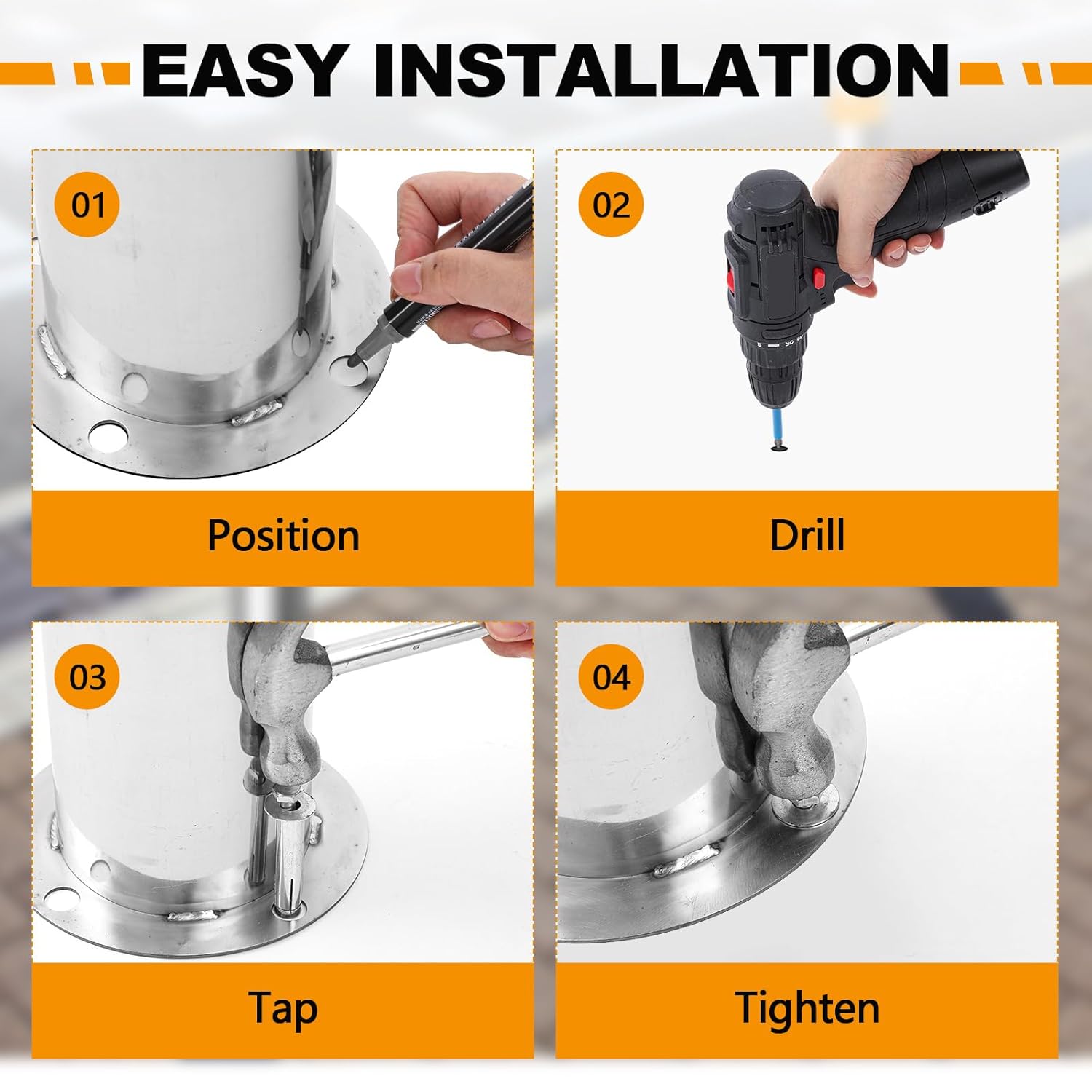 Yaocom 2 Pcs Stainless 31.5''x4.5" Safety Bollard Posts with 1 Barrier Chain, Yellow Reflective Strips Bollard Post with 8 Anchor Bolts for Parking, Warehouses, Garage, Driveway & Pedestrian Safety