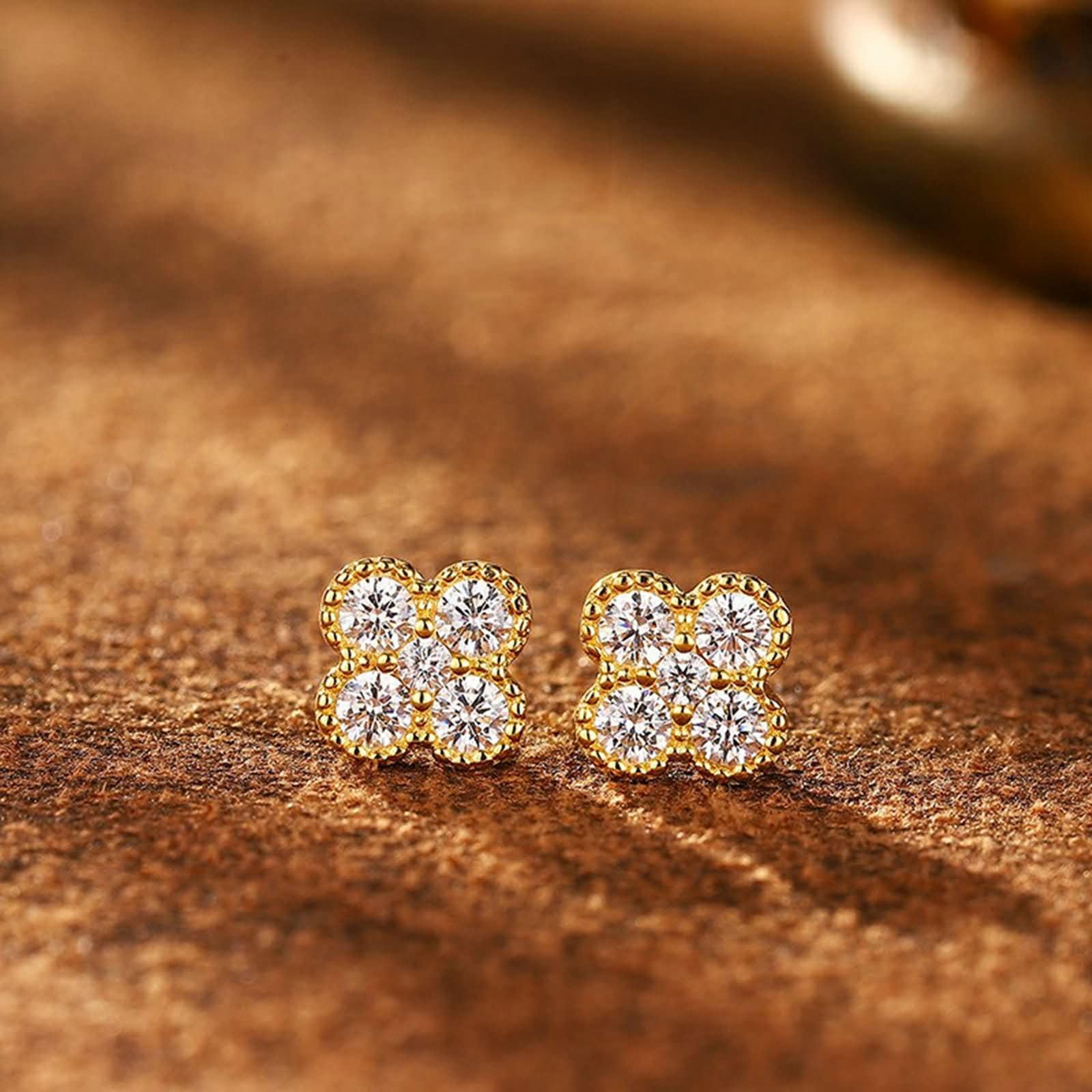 9K / 14K / 18-karatowe żółte złoto kolczyki ślubne dla kobiet, kwiat z diamentem 2,5 mm, damskie kolczyki sztyfty w kolorze złotym