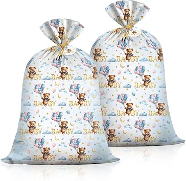KIDAJOY 2Pcs Extra Large Teddy Bear Gift Bags Baby Shower Jumbo We Can Bearly Wait Baby Plastic Gift Bag for Girls Boys Newborn Parties Favors Decorations 56 * 36 Inch