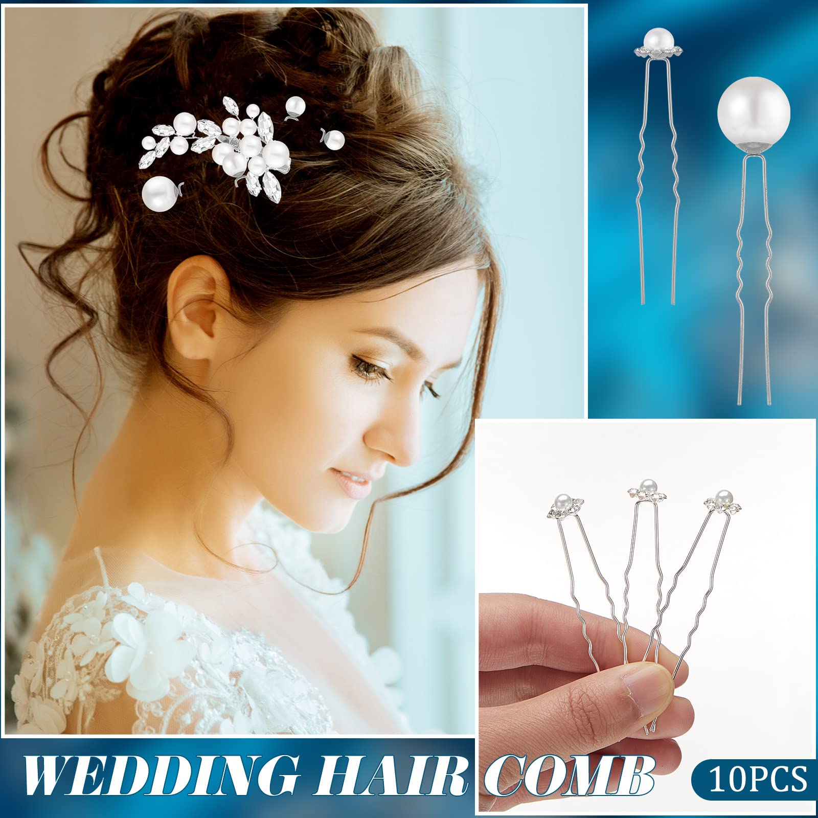 44 pezzi pettine per capelli da sposa, perle finte, accessori per capelli da sposa, fermagli laterali per capelli a forma di U, con strass, per sposa, damigella d'onore (stile fresco)